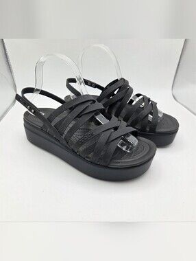 LiteRide By CROCS Brooklyn Strappy Sandal Wedge Shoe Black Women's Size 9